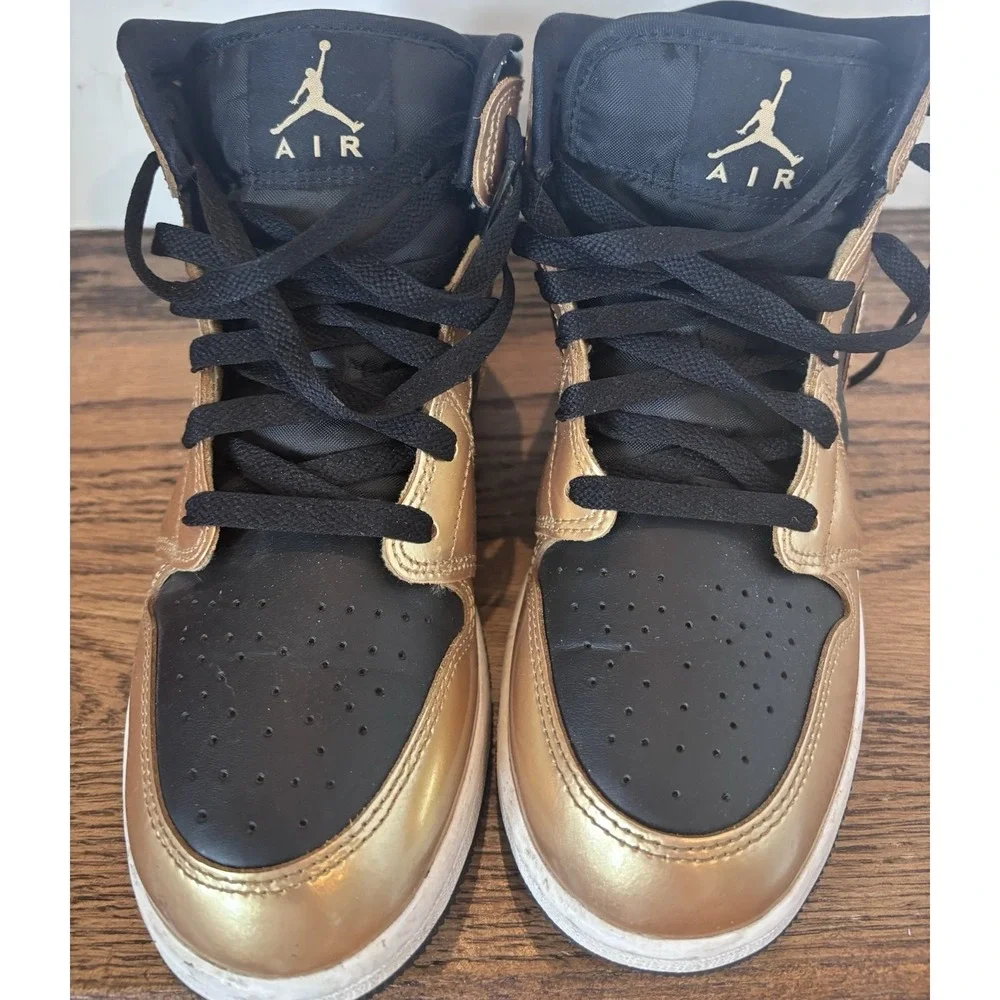 Nike Air Jordan 1 Mid SE DR6967-071 Gold/Black Basketball Shoes Sneakers Size 6Y